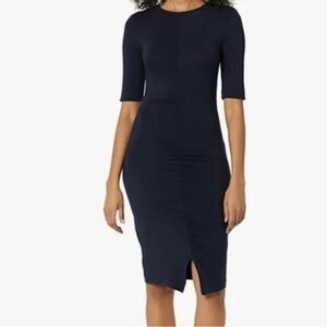 Daily Ritual Jersey Ruched Front Half-Sleeve Dress in Navy Blue Size Large